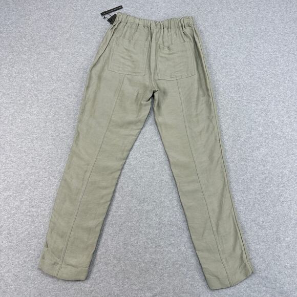 H by Halston Trouser Pant WMNS XS Green Linen Blend Mid-Rise Straight Minimalist - Picture 3 of 11